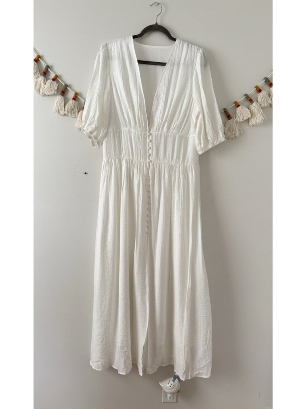 Commense Frenchy Button Split Long Dress White Milkmaid Romantic Whimsy NWT XL